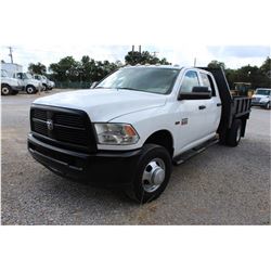 2012 DODGE 3500 Flatbed Truck; VIN/SN:3C7WDSCT4CG245614 -:- crew cab, V8 gas, A/T, AC, 9' flatbed bo