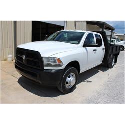2012 DODGE 3500 Flatbed Truck; VIN/SN:3C7WDSCTXCG232141 -:- crew cab, V8 gas, A/T, AC, 9' steel flat