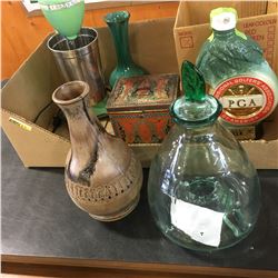 Tray Lot: Hamilton Beach Mixer, BMP, Tin, Bourbon Decanter, Fly Catcher