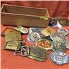 Image 1 : Wooden Box w/Belt Buckle Collection (18) (See Picture)