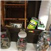 Image 1 : Tool Box Lot w/Contents (Spoon Collection, Arctic Cat Cups, 3 Jars of Nick Knacks, Wallets, Spoons, 