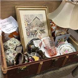 Suitcase w/Ladies Selection !! Lamp, Vases, Very Old Homemade Quilt, China, S&P, Olympic Figure Skat