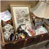 Image 1 : Suitcase w/Ladies Selection !! Lamp, Vases, Very Old Homemade Quilt, China, S&P, Olympic Figure Skat