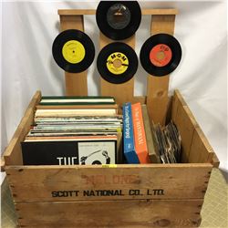 Wooden Melons Crate w/Album Collection + 45's