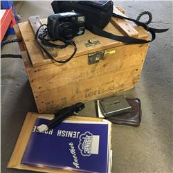 Grenade Wood Crate w/Contents (Vintage Camera's & Blueprints)