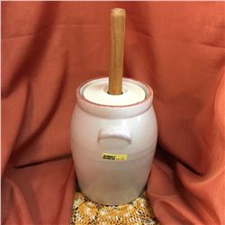  USA  Small Butter Churn Crock (9 H) w/Lid & Paddle  (Salesman Sample?)