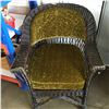 Image 1 : Wicker Chair - Green Velvet Upholstery