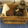 Image 1 : Pepsi Cola Wood Crate w/Counter Scale, No 29 Meat Grinder, Egg Beater, Churn Lid, Jars, etc