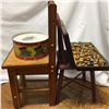 Image 1 : 2 Small Children's Chairs, Vintage Letter/Number Stamp Wooden Stamp Set & Tin Drum