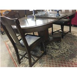 Jacobean/Barley Twist Dining Table (3 Leaves) & Chairs (5 Dining & 1 Arm) (Maker: Owen Sound Chair C