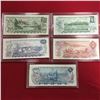 Image 2 : Canada Bills - Encased (5) : $1 Bill Crow/Bouey S/N#ALV3733708 $2 Bill Lawson/Bouey S/N#AGJ2735639 $