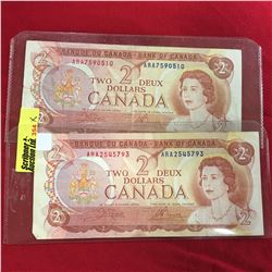 Canada $2 Bills: Crow/Bouey S/N#ARA7590510 Crow/Bouey S/N#ARA2545793