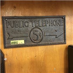 3 Cast Signs (9" x 4")  "Public Telephone 5¢"