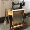 Image 1 : White Sewing Machine w/Washboard & Clothes Plunger & End Table