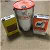 Image 1 : Husky Theme - Group of 3:  (5 Gallon Pail w/Lid; 1 Gallon Transmission Tin, 1 Gallon Gear Oil Tin)