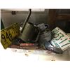 Image 1 : Tray Lot: AB Lic Plates, Funnels, Valve Lappers, Swing Spout, Oil Tin, etc