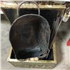 Image 1 : Brass Fireplace Box w/Contents (Scuttle, Tongs, Ladle, etc)