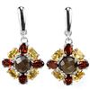 Image 1 : NATURAL SMOKY QUARTZ GARNET & CITRINE Earrings