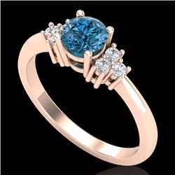0.75 CTW Fancy Intense Blue Diamond Engagement Classic Ring 18K Rose Gold - REF-101N8Y - 37587