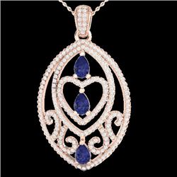 3.50 CTW Tanzanite & Micro VS/SI Diamond Heart Necklace 18 14K Rose Gold - REF-218Y2K - 21296