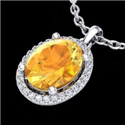 2.50 CTW Citrine & Micro Pave VS/SI Diamond Necklace Halo 18K White Gold - REF-44T4M - 21076