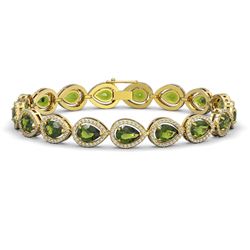 16.93 CTW Tourmaline & Diamond Halo Bracelet 10K Yellow Gold - REF-365F8N - 41113