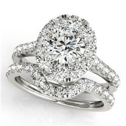 2.52 CTW Certified VS/SI Diamond 2Pc Wedding Set Solitaire Halo 14K White Gold - REF-476A4X - 31172