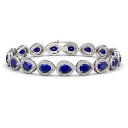 21.69 CTW Sapphire & Diamond Halo Bracelet 10K White Gold - REF-315F5N - 41096