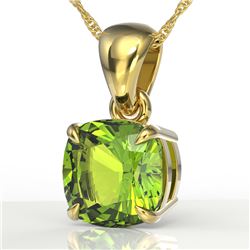 2 CTW Cushion Cut Peridot Designer Solitaire Necklace 18K Yellow Gold - REF-28Y2K - 21954