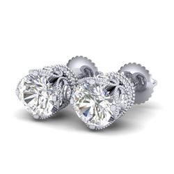 3 CTW VS/SI Diamond Solitaire Art Deco Stud Earrings 18K White Gold - REF-622K2W - 36860