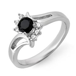 0.53 CTW VS Certified Black & White Diamond Ring 10K White Gold - REF-24A2X - 14006