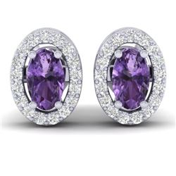 0.75 CTW Amethyst & Micro Pave Earrings Halo 18K White Gold - REF-34W5F - 21177