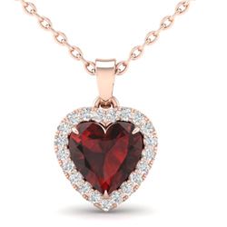 1 CTW Garnet & Micro Pave VS/SI Diamond Heart Necklace Halo 14K Rose Gold - REF-30Y4K - 21338