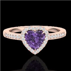 1 CTW Amethyst & Micro Pave Ring Heart Halo 14K Rose Gold - REF-33X6T - 21399