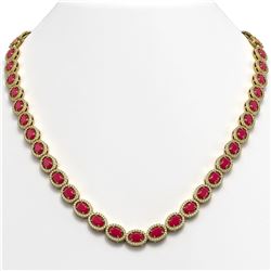 34.11 CTW Ruby & Diamond Halo Necklace 10K Yellow Gold - REF-562W9F - 40405