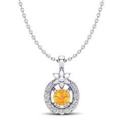 0.20 CTW Citrine & Micro Pave VS/SI Diamond Halo Necklace 18K White Gold - REF-22H8A - 20361