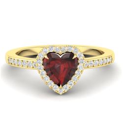 1.20 CTW Garnet & Micro VS/SI Diamond Ring Heart 14K Yellow Gold - REF-35H3A - 21407