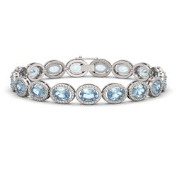18.38 CTW Aquamarine & Diamond Halo Bracelet 10K White Gold - REF-320H9A - 40625