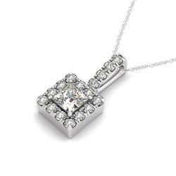 0.8 CTW Princess Certified VS/SI Diamond Solitaire Halo Necklace 14K White Gold - REF-122F4N - 30220