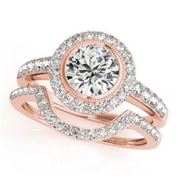 1.91 CTW Certified VS/SI Diamond 2Pc Wedding Set Solitaire Halo 14K Rose Gold - REF-414H2A - 31281