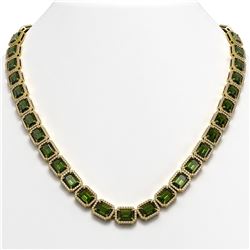 60.49 CTW Tourmaline & Diamond Halo Necklace 10K Yellow Gold - REF-928A2X - 41353