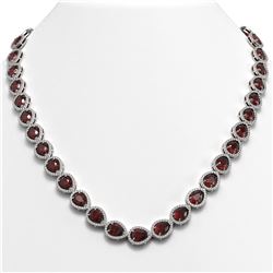 36.93 CTW Garnet & Diamond Halo Necklace 10K White Gold - REF-582H8A - 41087