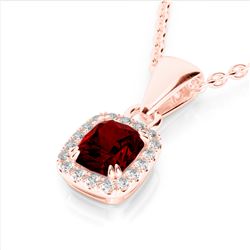 1.25 CTW Garnet & Micro Pave VS/SI Diamond Halo Necklace 10K Rose Gold - REF-27A3X - 22884