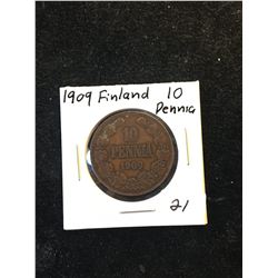 1909 FINLAND 10 PENNIA!