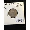 Image 1 : 1867 (7/7) USA 5 CENTS..REPUNCHED 7..PROBABLY UNIQUE