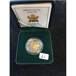 2004 CANADA 50 CENT COIN! EASTER LILY! 24 K GOLD PLATE