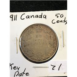 1911 CANADA 50 CENTS! KEY DATE!