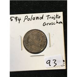 1594 POLAND TROJKA GROSCHEN SILVER COIN!