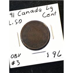 1891(SLSD) CANADA LARGE CENT! KEY DATE!