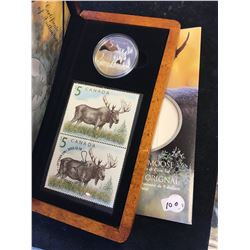 2004 CANADA $5 THE MAJESTIC MOOSE SILVER COIN AND STAMP SET!